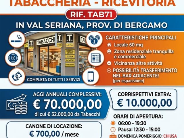 Affare! Tabaccheria con 70.000,00 euro di aggio rif. TAB71