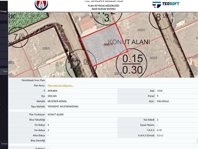 AKİF'ten YİNİKENT İMAR İÇERİSİNDE MUSTAFA KEMAL'de 500 m SATILIK KONUT ARSASI