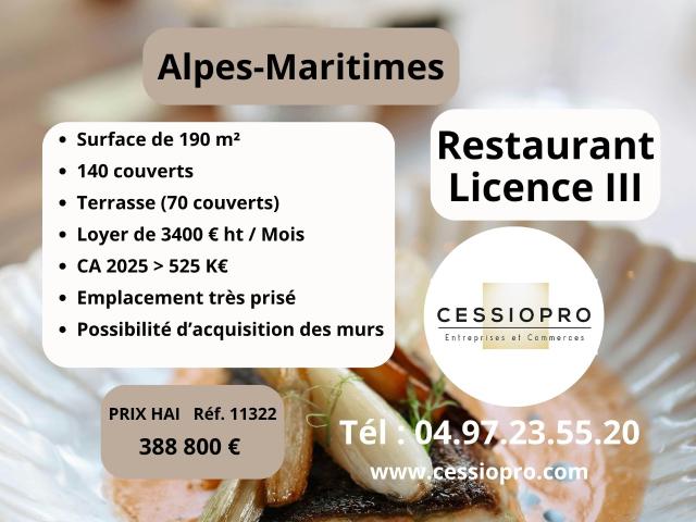 ALPES MARITIMES: RESTAURANT AVEC LICENCE III TERRASSE PRIVEE SUR JARDIN PARKING