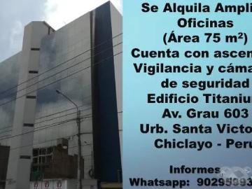 Alquiler de amplia oficina empresarial y locales comerciales en moderno Edificio Titanium Chiclayo