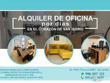 ALQUILER DE OFICINA EN EL CORAZÓN DE SAN ISIDRO POR DÍAS