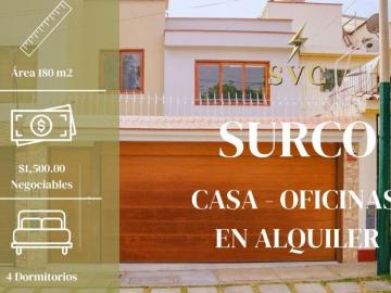 ALQUILO CASA PARA VIVIENDA U OFICINA EN SURCO CON FRENTE A PARQUE