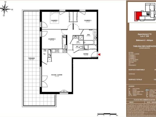Ambilly Appartement T4 dernier étage de 87.38 m² Terrasse 45.84 m²
