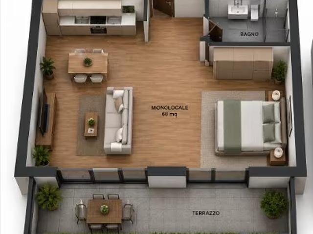 Ampio monolocale arredato con terrazzo e garage