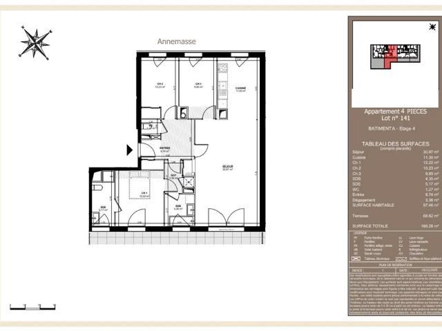 Annemasse A vendre T4 de 97.46 m² avec terrasse de 68.82 m²