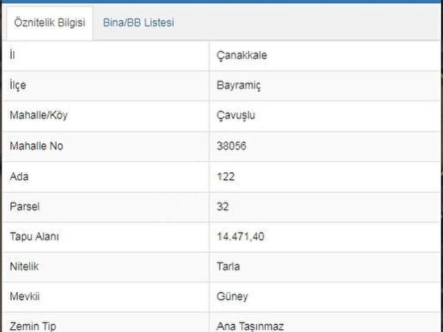 ÇANAKKALE BAYRAMİÇ ÇAVUŞLU KÖYÜNDE SATILIK TARLA