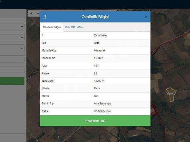 ÇANAKKALEBİGAAKYAPRAK KÖYÜ 4515m2 MÜSTAKİL TAPU TARLA