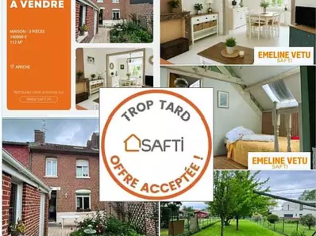 Aniche 59580 Achat / Vente maison 3 pièces t3 terrasse