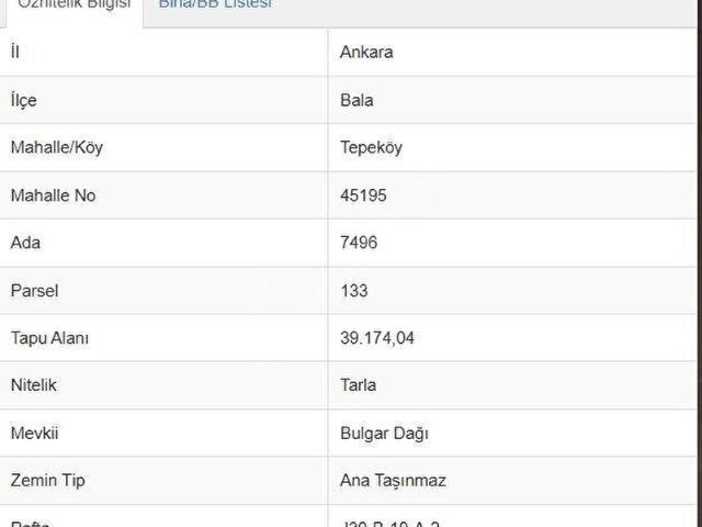 ANKARA BALA'DA 39 DÖNÜM TEK TAPU TARLA