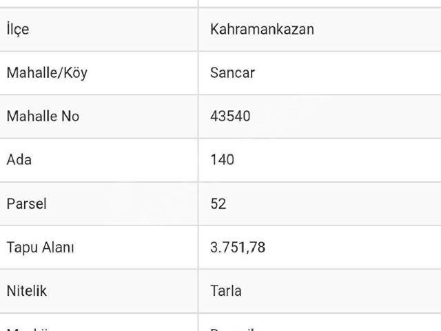Ankara Kahramankazan Sancar Mahallesinde Satılık Tarla!