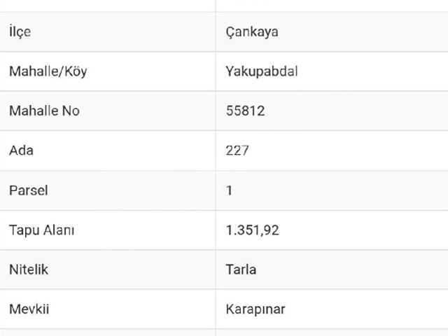 Çankaya Yakupabdal'da Satılık Tarla