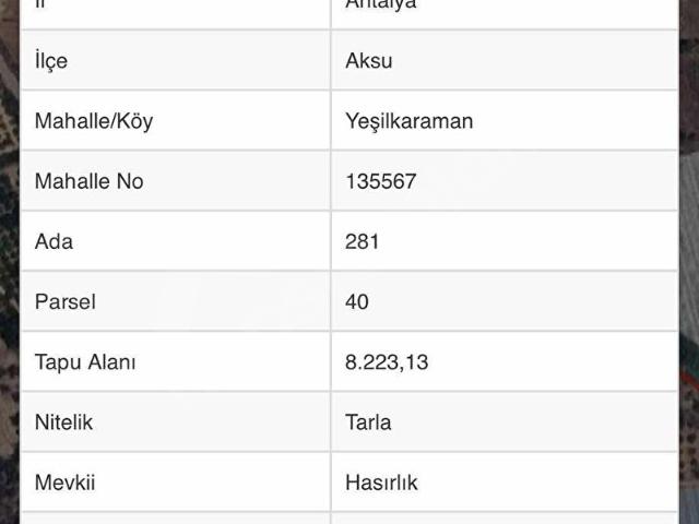 ANTALYA AKSU YEŞİLKARAMAN'DA SATILIK ARSA