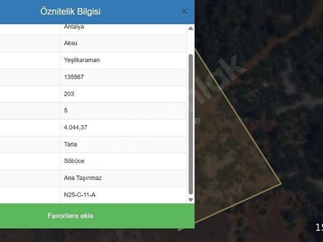 ANTALYA AKSU YEŞİLKARAMANDA 4.044 m YATIRIMLIK TARLA