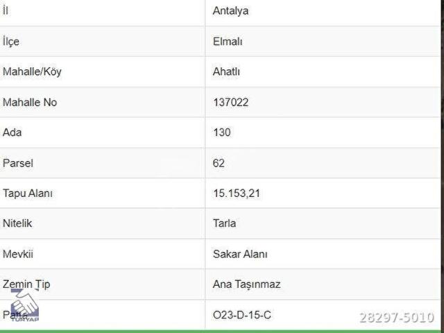 Antalya Elmalı Ahatlı'da Yatırımlık 15.153 m Geniş Tarla!