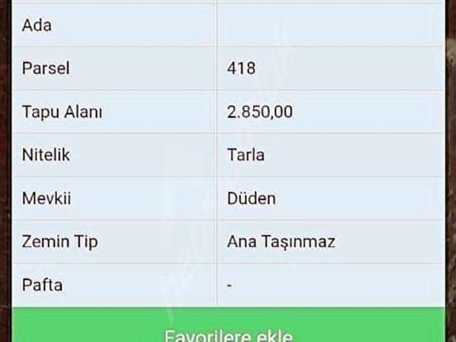 Antalya elmalı karaköy 0418 2850m2
