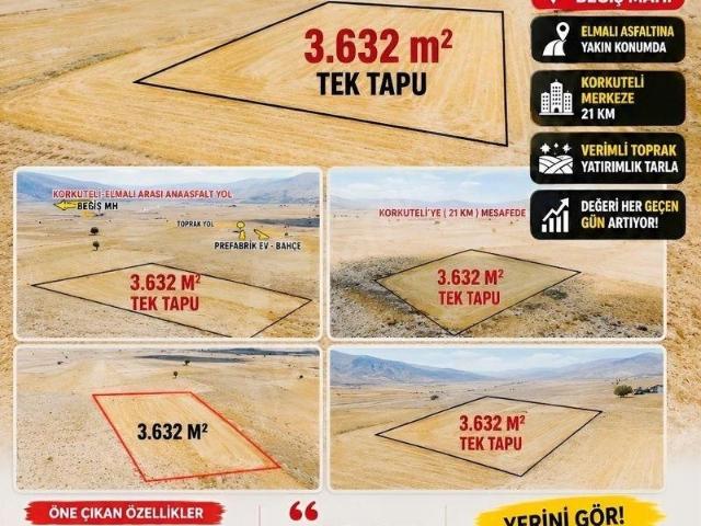 ANTALYA KORKUTELİ BEĞİŞ MH 3.632 M2 YATIRIMLIK FIRSAT TARLA