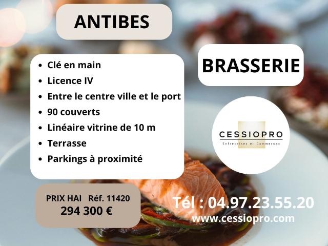 Antibes Brasserie clé en main, licence IV, grande capacité, terrasse lumineuse et parkings