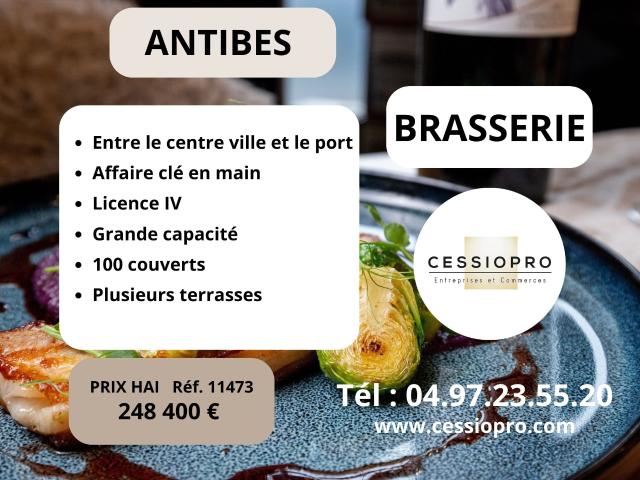 Antibes Brasserie clé en main, licence IV, grande capacité, terrasse lumineuse et parkings