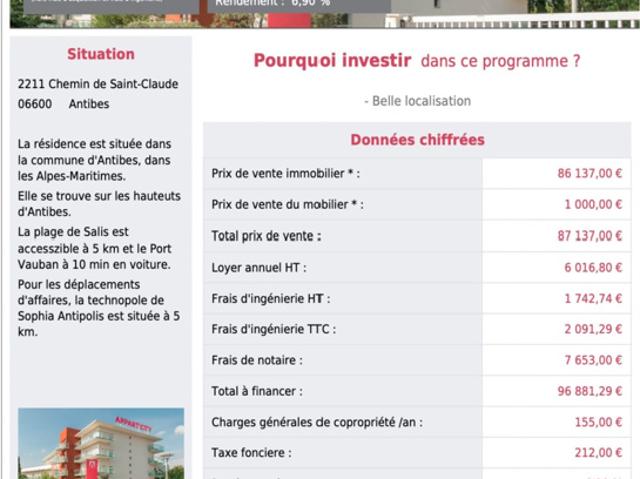ANTIBES Investissement LMNP sécurisé 87 137 EUR