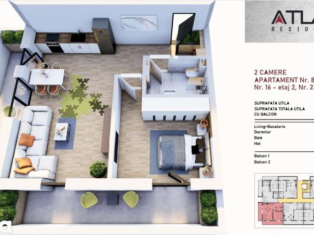 Ap 2 cam Mobilat ATLAS Residence Tomis Plus, TVA INCL21%! Cadastru, intab