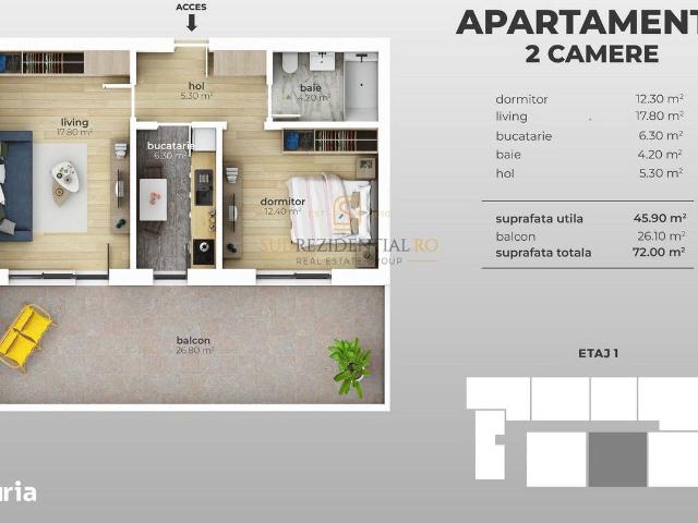 Apartament nou cu 2 camere si balcon generos, zona Postalionului