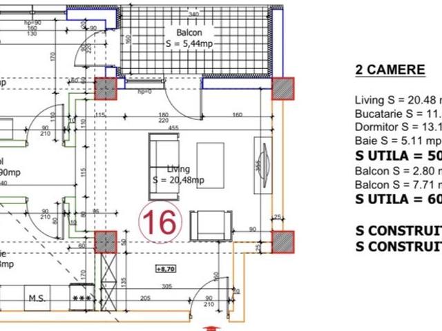 Apartament cu 2 camere, parcare subterana și 2 balcoane