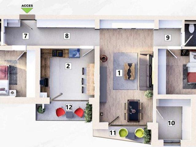 Apartament de 3 camere 2 bai, 2 balcoane, Loc de parcare Inclus/tva in