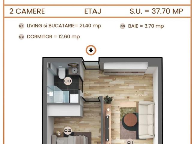 Apartament tip studio proiect nou tva inclus militari