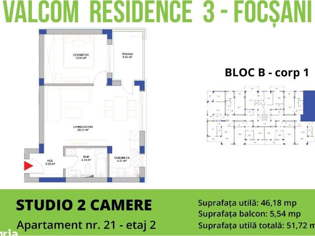 Apartament 2 camere Str Cuza Voda S=51.72 mp et 2/5