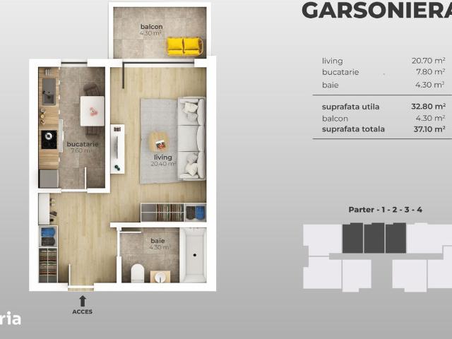 Apartament, 37,30 m²