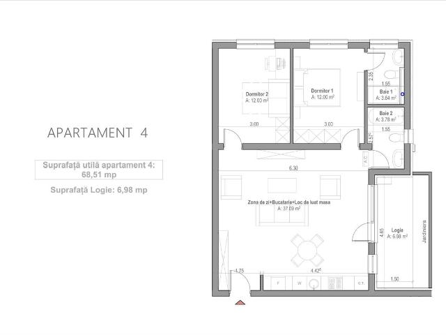 Apartament 3 camere cu grădină Via Carmina