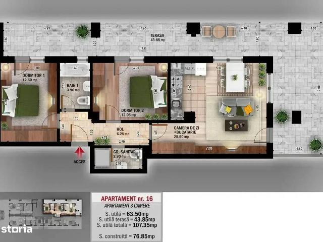 Apartament 3 Camere cu terasa mutare imediata Theodor Pallady