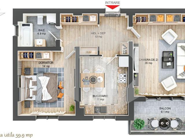 2 camere, apartament de vanzare Sibiu judet, Hipodrom 3 9195 •