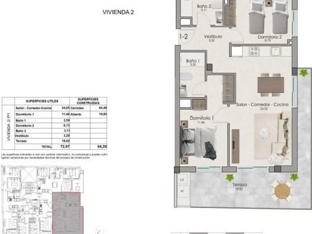 Apartamento 2 Dormitorios con Terraza en edificio con zonas comunes solárium y piscina