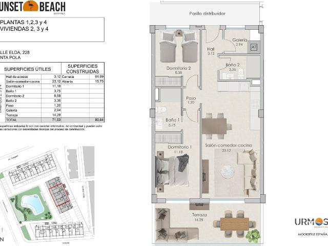 Apartamento en venta en Santa Pola, Playa Tamarit Playa Lissa. Última vivienda de 2 dormitorios.El residencial cuenta con aparcamiento de bicicletas, zona de juegos infantiles y piscina. Cada b.