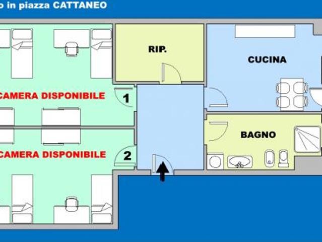 Appartamento con due camere doppie in piazza Cattaneo