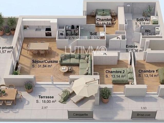 Appartement 4 pièces 91 m²