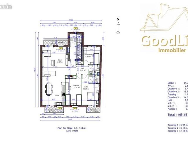 Appartement 4 pièces 105 m²