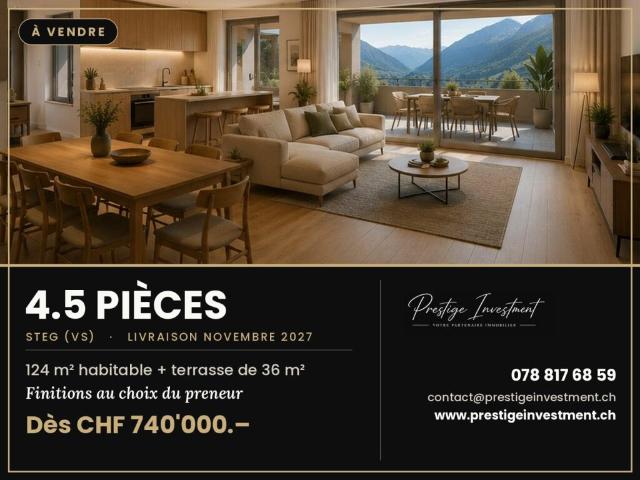 Appartement 4.5 pièces neuf · 124 m² + terrasse 36 m² · Steg VS