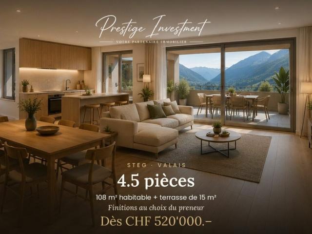 Appartement 4.5 pièces neuf · 124 m² + terrasse 36 m² · Steg VS