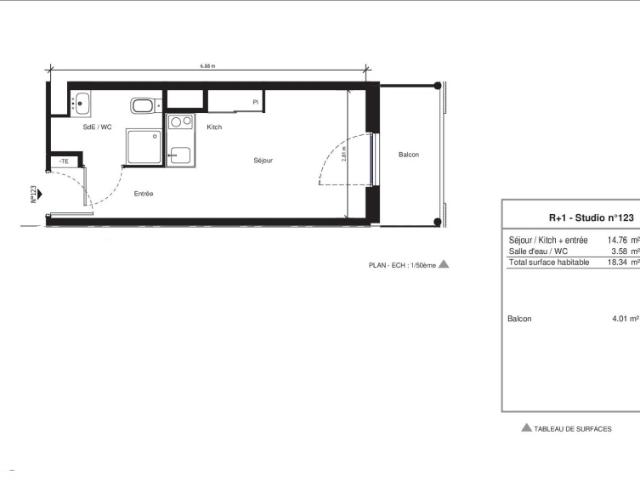 Appartement 1 pièce 18.34m²