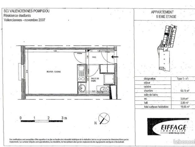 Appartement 1 pièce 19 m²