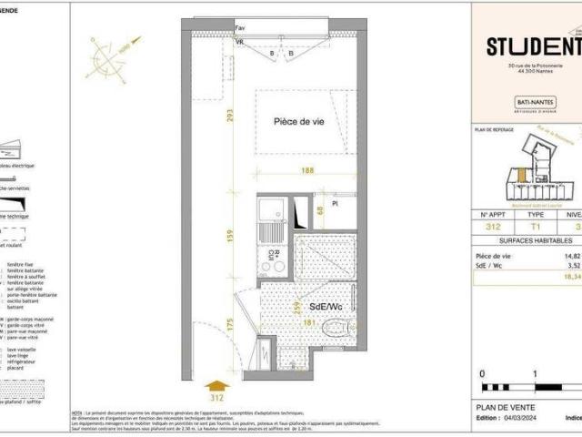 Appartement 1 pièce 44300 Nantes Perverie Réf: 10845