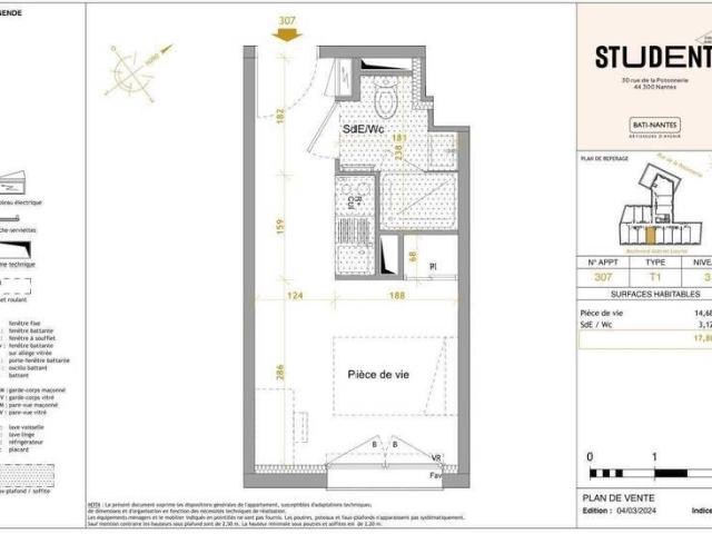 Appartement 1 pièce 44300 Nantes Perverie Réf: 10870