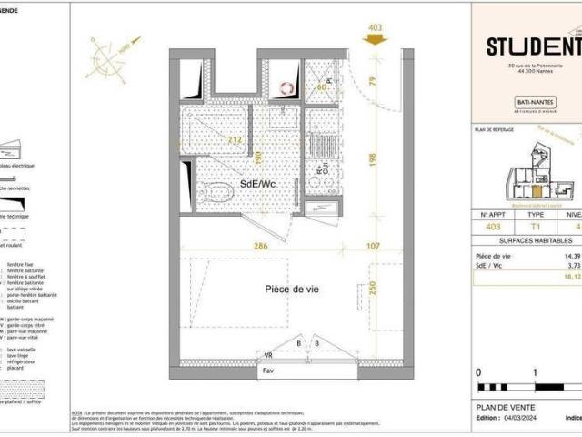 Appartement 1 pièce 44300 Nantes Perverie Réf: 10997