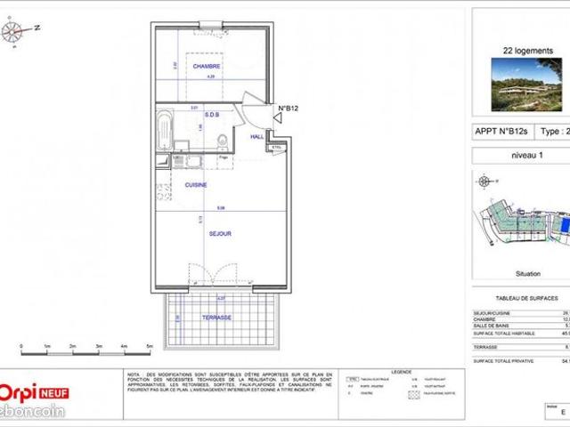 Appartement 1 pièce 46 m²