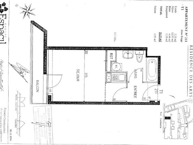 Appartement * 1 Pièces * 20 M² * 44000 Nantes * 500 * 30 * 530
