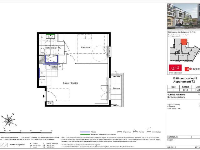 Appartement 2 pièces 43 m²