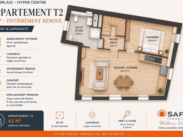 Appartement 2 pièces 43 m²