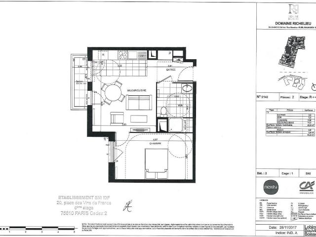Appartement 2 pièces 43 m²